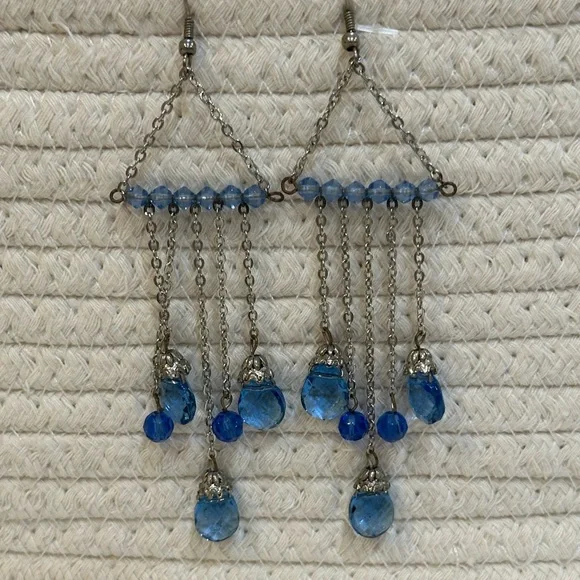 NWOT Blue Crystal Hook Earrings - Picture 3 of 5